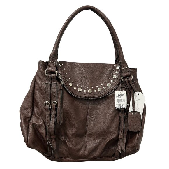 Brown Leather Studded Women's Bag - Picture 1 of 11